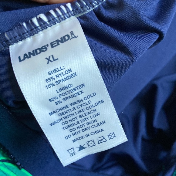 Lands' End High Neck Navy & Green Palm Leaf Print One-Piece UPF Swimsuit sz XL - Picture 7 of 7